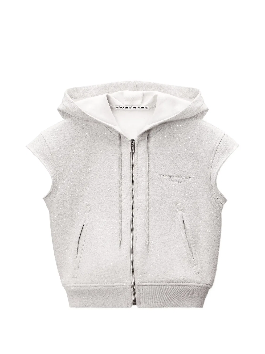 Худи с рукавами кап и кристаллами Alexander Wang, серый
