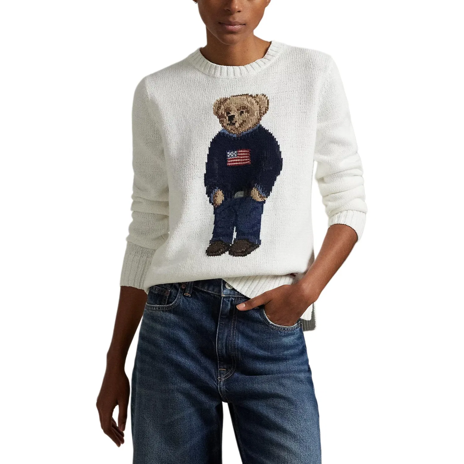 Женский джемпер с интарсией Polo Bear Polo Ralph Lauren, White — фото 3