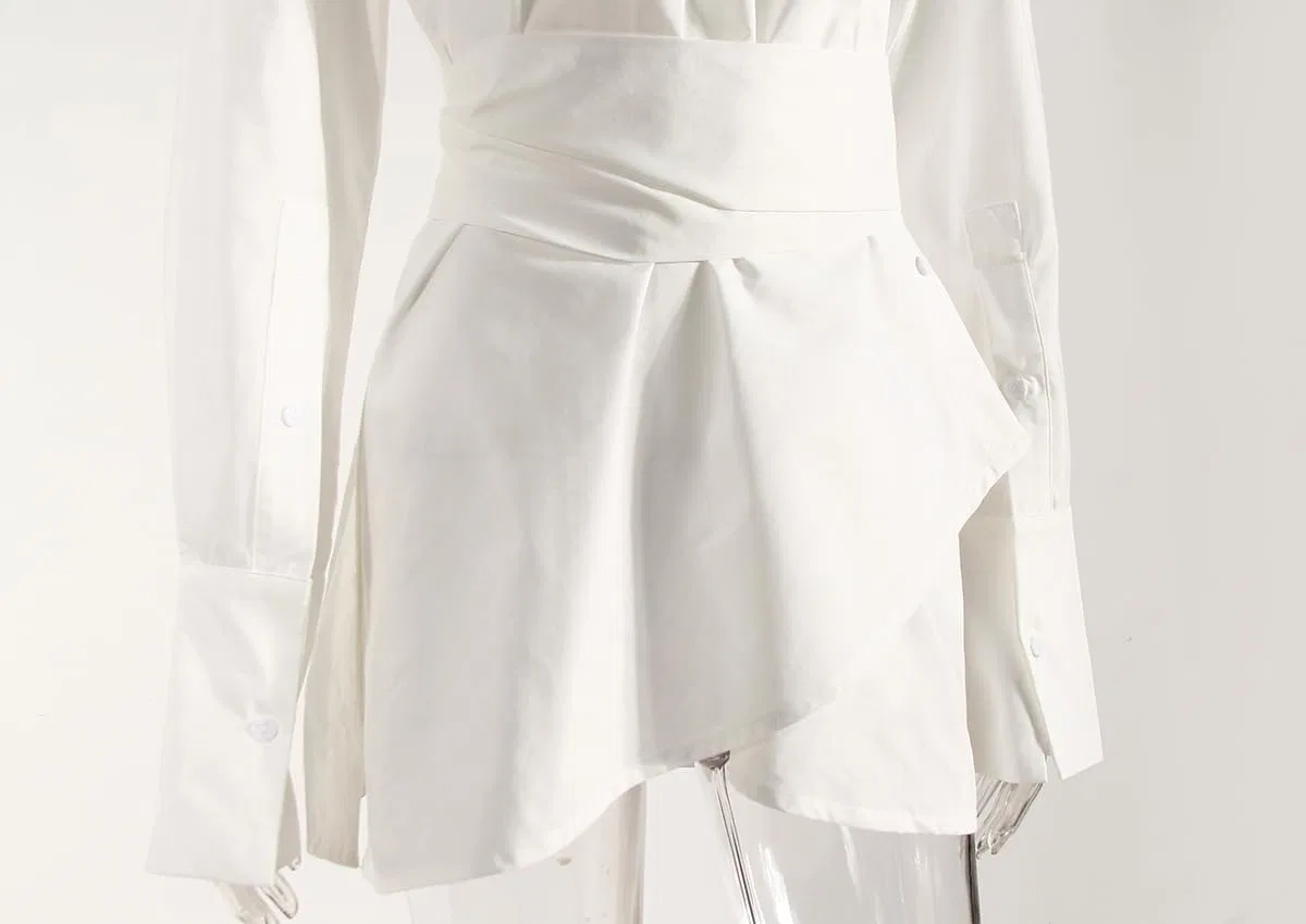 Женское мини-платье с воротником и пуговицами High Waist, White — фото 3
