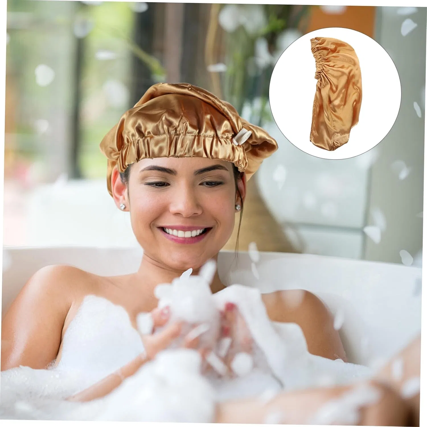 Шапочка для душа из сатина, Housoutil, набор 4 шт, 63x23.5 см, Khaki — фото 4