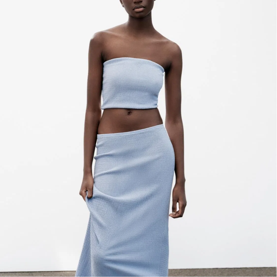 Женский топ без бретелек Light Blue ZARA — фото 4