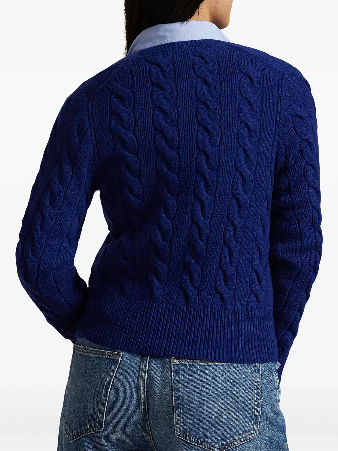 Кардиган с косами из шерсти и кашемира Polo Ralph Lauren, темно-синий — фото 2