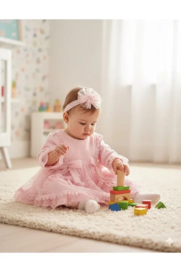 Детское платье для девочек с кружевом Organic lace detail baby girl dress Miniborn, Pink — фото 2