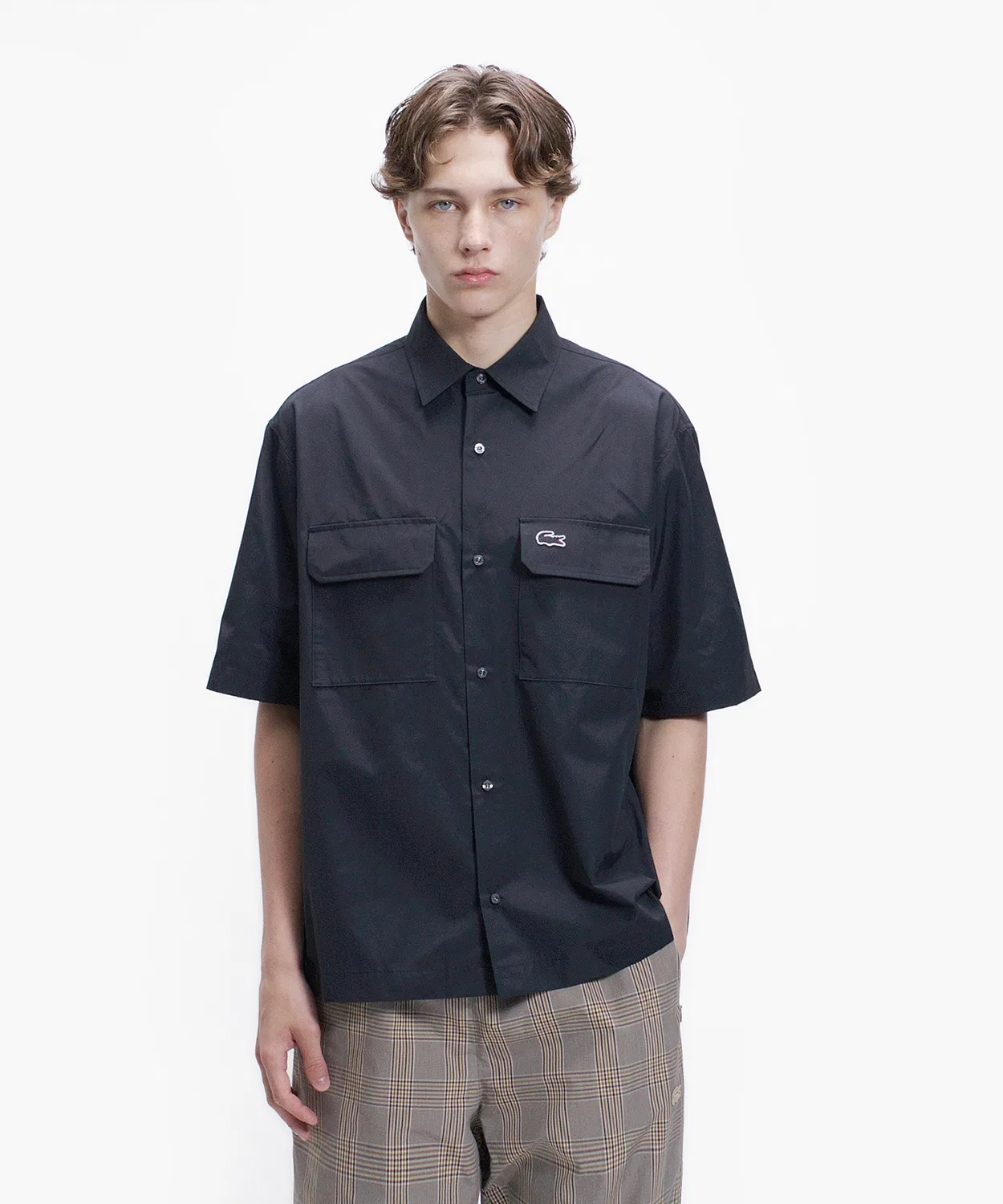 Мужская рубашка из нейлона и хлопка с накладными карманами LACOSTE, Черный