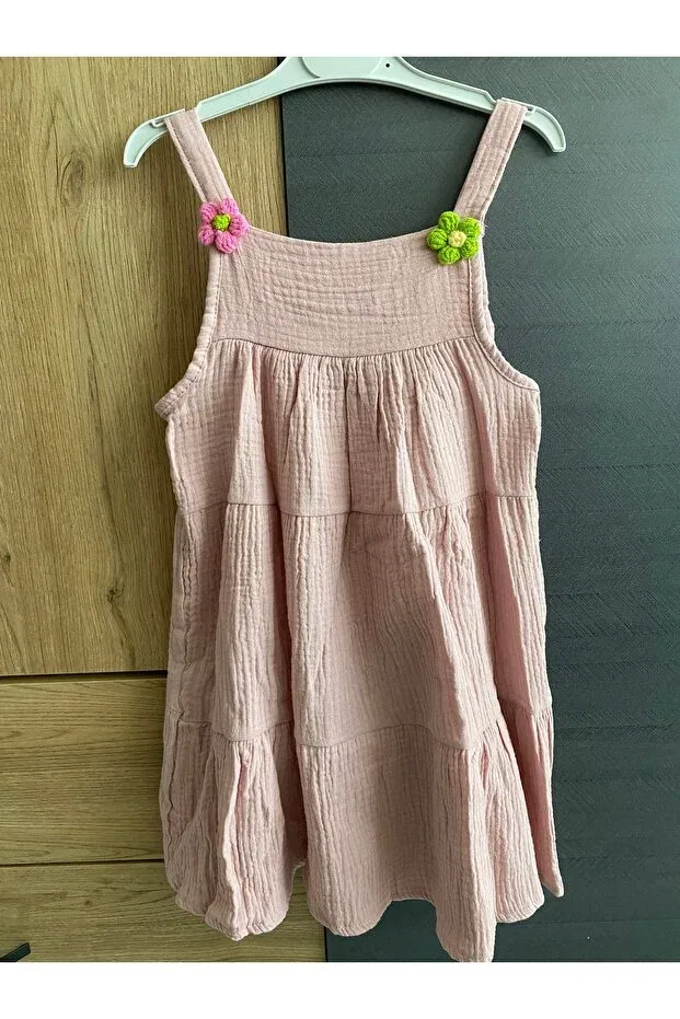 Детское платье для девочек с принтом Layered Dress & Straw Hat Set Mini Zehram, Rose Dry — фото 3