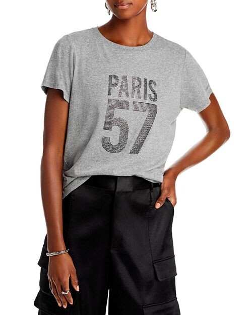 

Хлопковая футболка со стразами Paris Cinq à Sept, цвет Gray