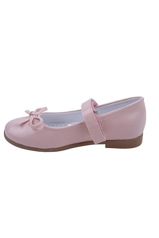 Детские балетки для девочек с коротким каблуком ortaç 2079 girl ballerina velcro patent leather Papuçsepeti, Powder — фото 3