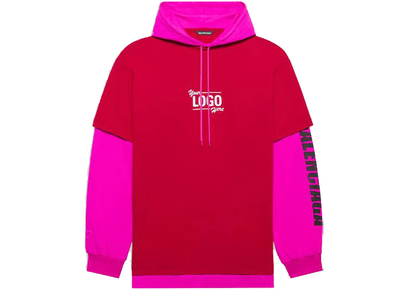 Мужская футболка с капюшоном Your Logo Here Balenciaga, Raspberry White