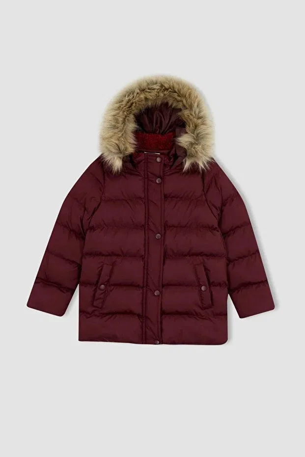 Детское пальто для девочек с искусственным мехом Zeyderkids, Burgundy
