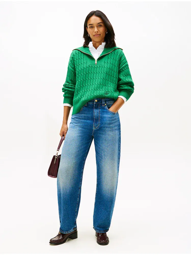 Свитер хлопковый кабельный полузастежка TOMMY HILFIGER, Green — фото 3