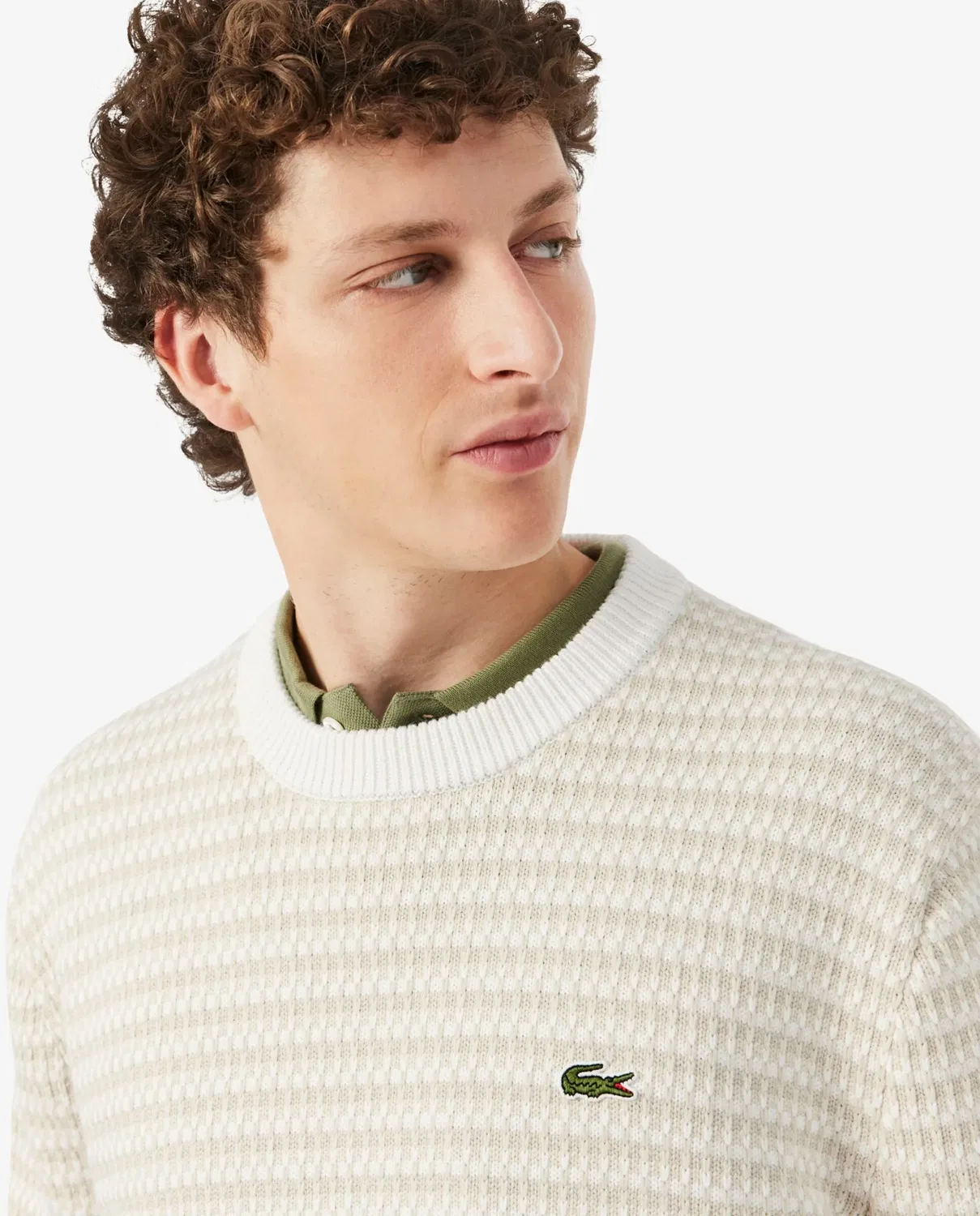 Джемпер Lacoste мужской из жаккардового хлопка, свободный крой, бежевый — фото 3