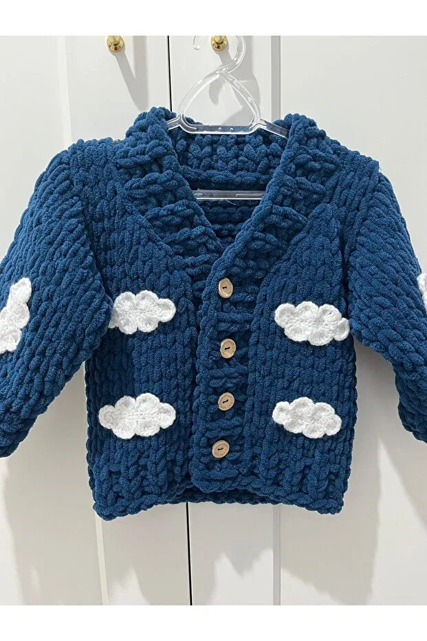 Детский кардиган с принтом Cloud Pattern Cardigan Puffybaby Store, Navy Blue — фото 2