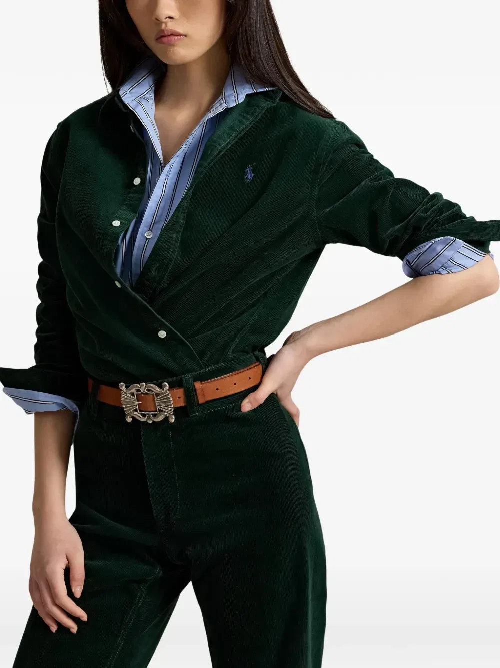 Вельветовая рубашка с вышивкой Pony Polo Ralph Lauren, зеленый — фото 3