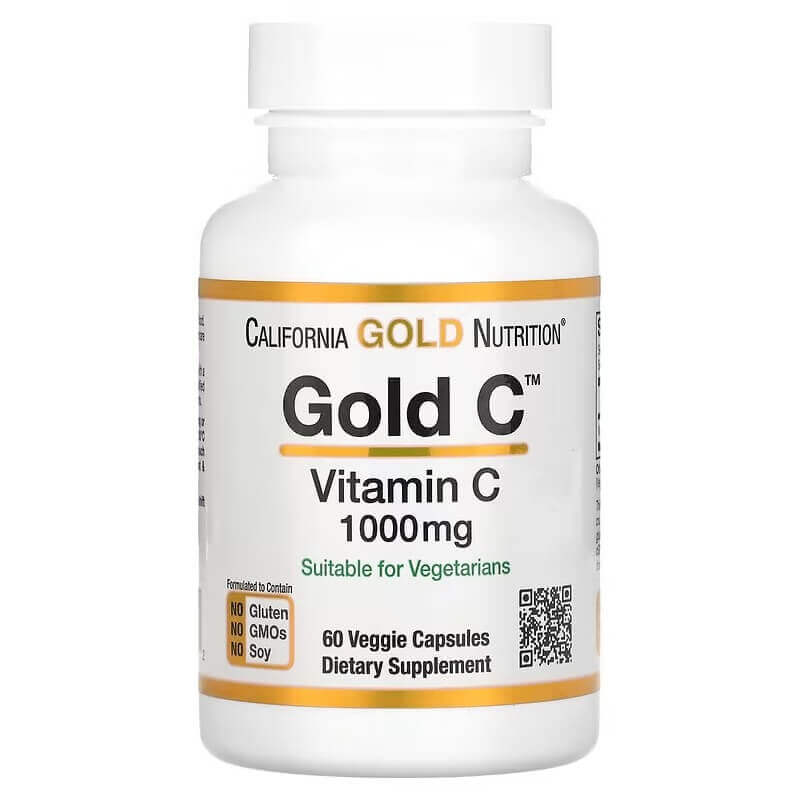 Витамин C класса USP California Gold Nutrition Gold C 1000 мг, 60 растительных капсул - фото