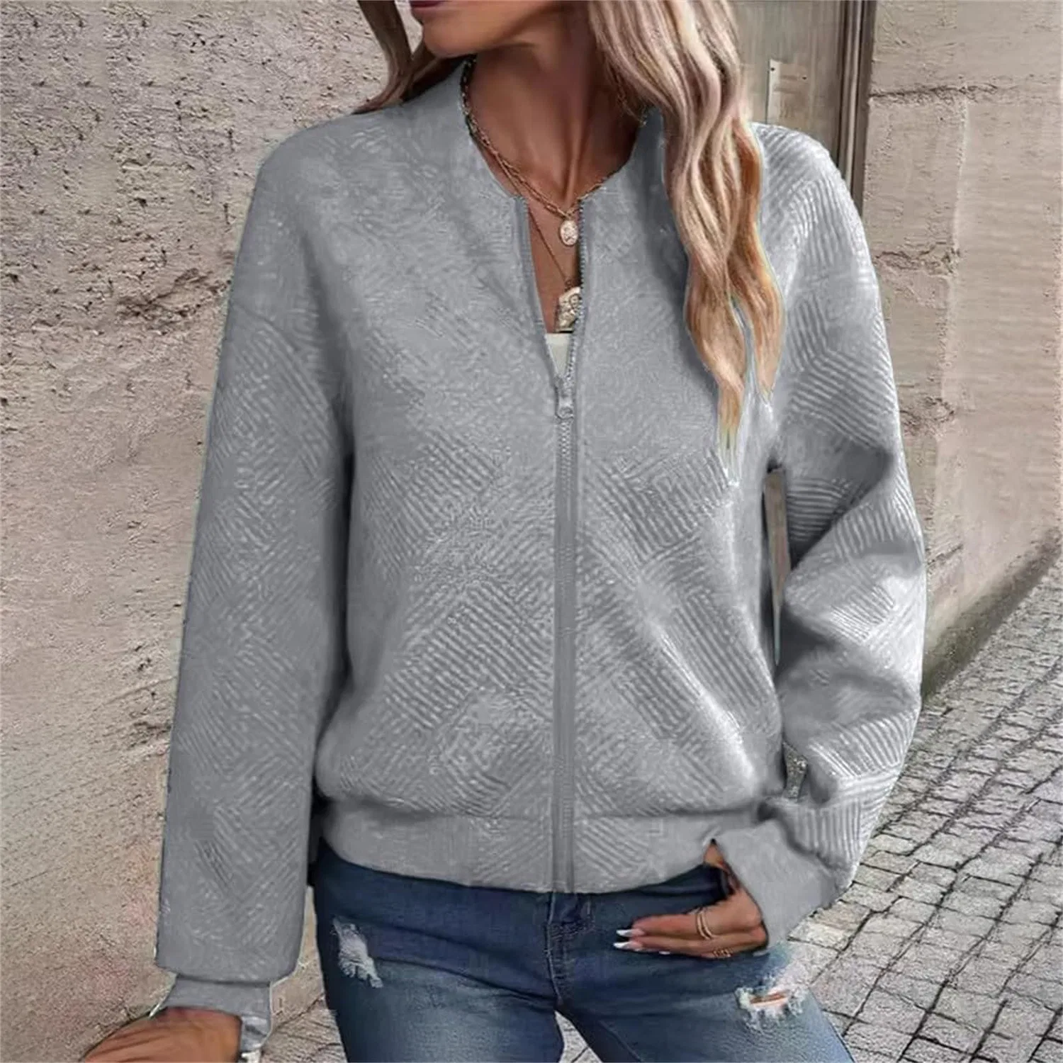 Женская куртка-бомбер с принтом, модель UK Cardigan, бренд, grigio — фото 3