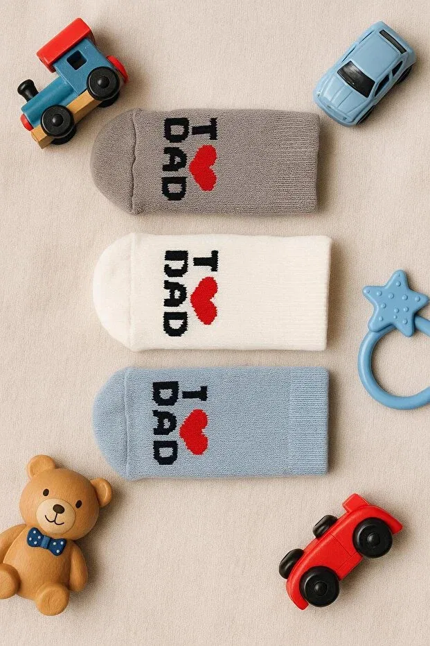 Детский комплект носков для мальчиков из хлопка 3-Piece Newborn Baby Boy Socks Set Moda, Ecru-Baby Blue-Sweet Gray — фото 3