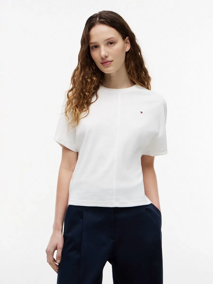 Футболка TOMMY HILFIGER с рукавами "летучая мышь" белого цвета — фото 3