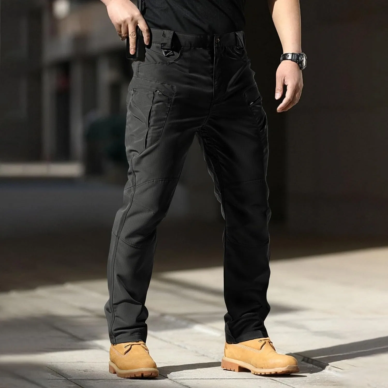 Мужские тактические карго-брюки с множественными карманами, Cargo Work Pants, чёрный — фото 2