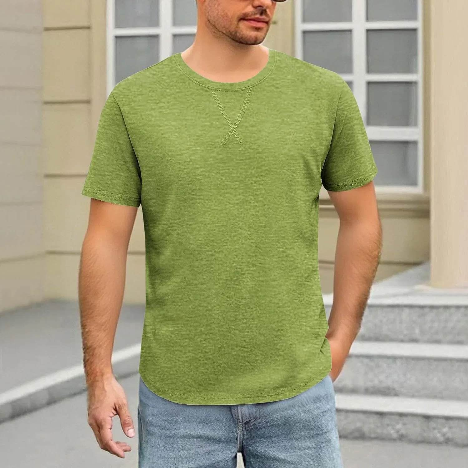Мужская лёгкая футболка оверсайз из хлопка, Green — фото 2