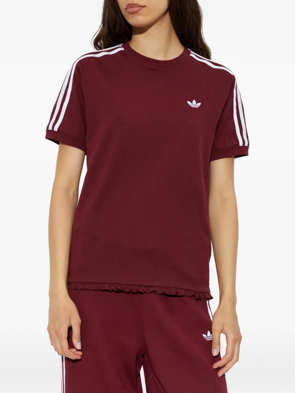 Футболка с оборками и вышитым логотипом Adidas, красный — фото 3