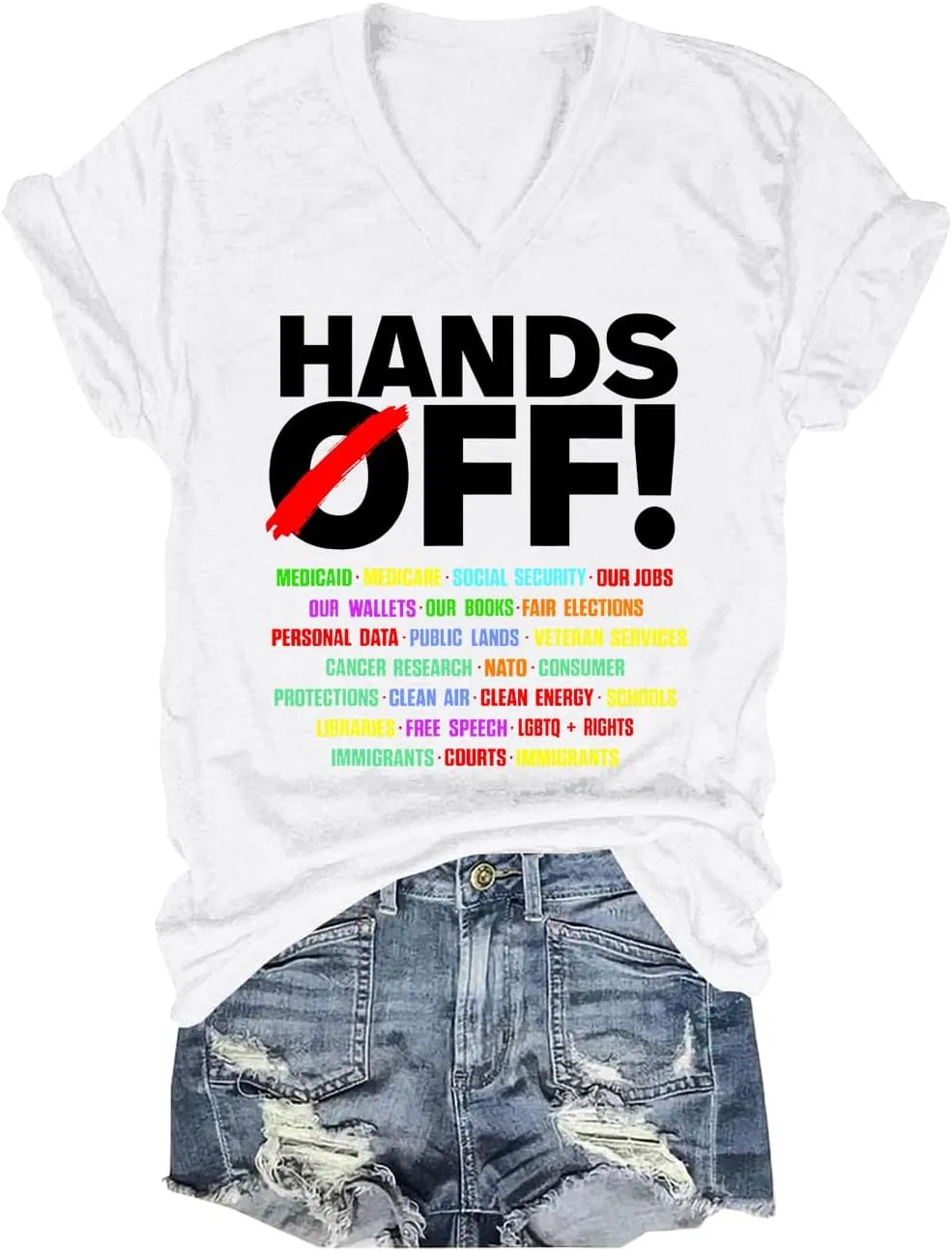 Футболка с принтом Hands Off, V-образный вырез, Polyester, H