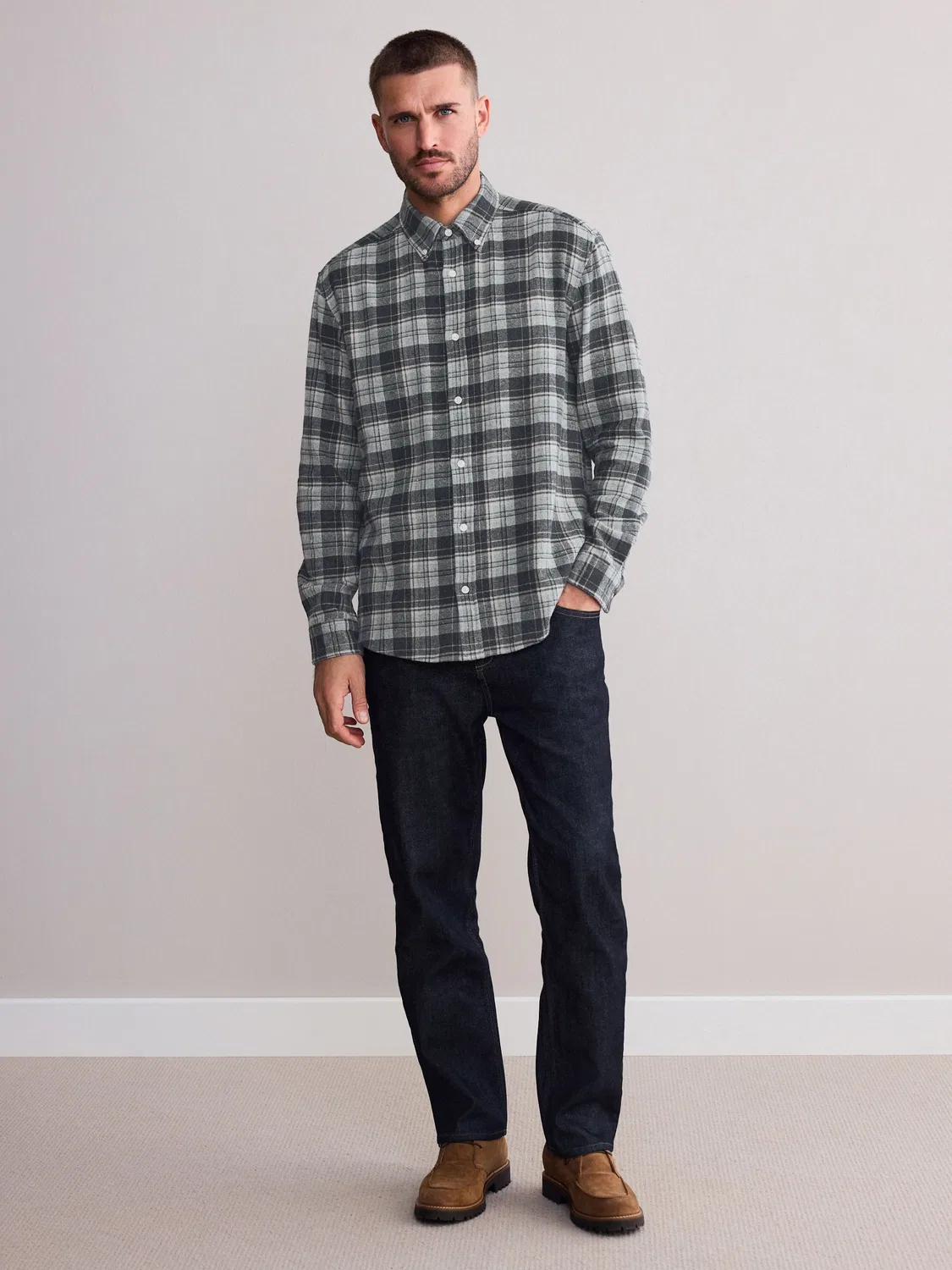 Рубашка в клетку Signature Long Sleeve Next, серый в клетку — фото 3