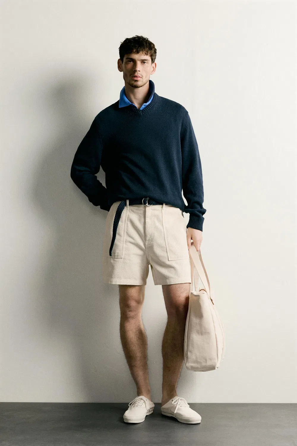 Шорты-бермуды из вельвета стандартного кроя ZARA, Ecru