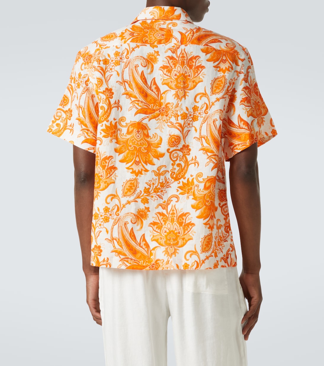 Льняная рубашка в стиле боулинг с узором пейсли Etro, Orange Exclusive — фото 4