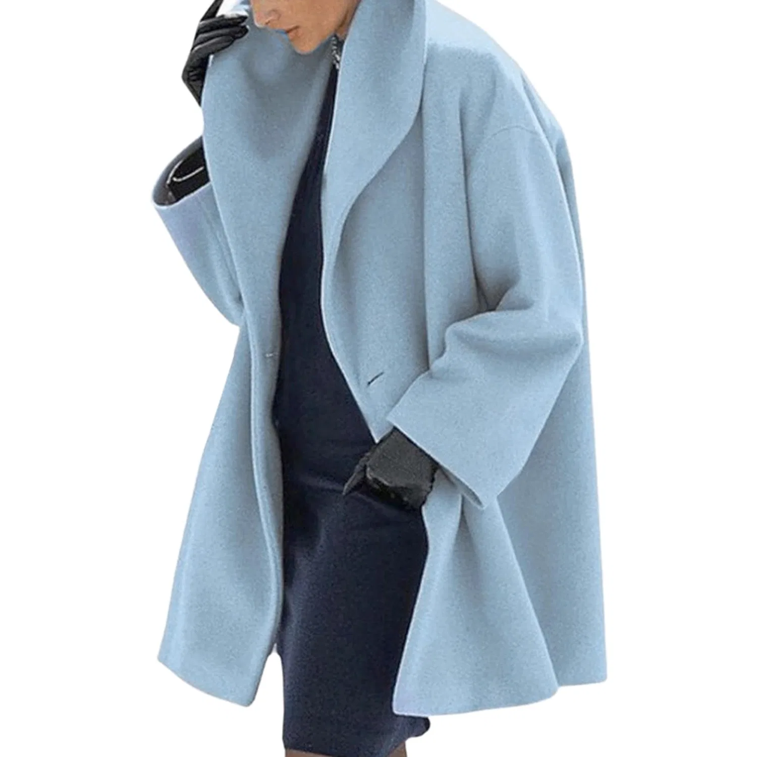 Женское зимнее пальто oversize с капюшоном, Blu celeste
