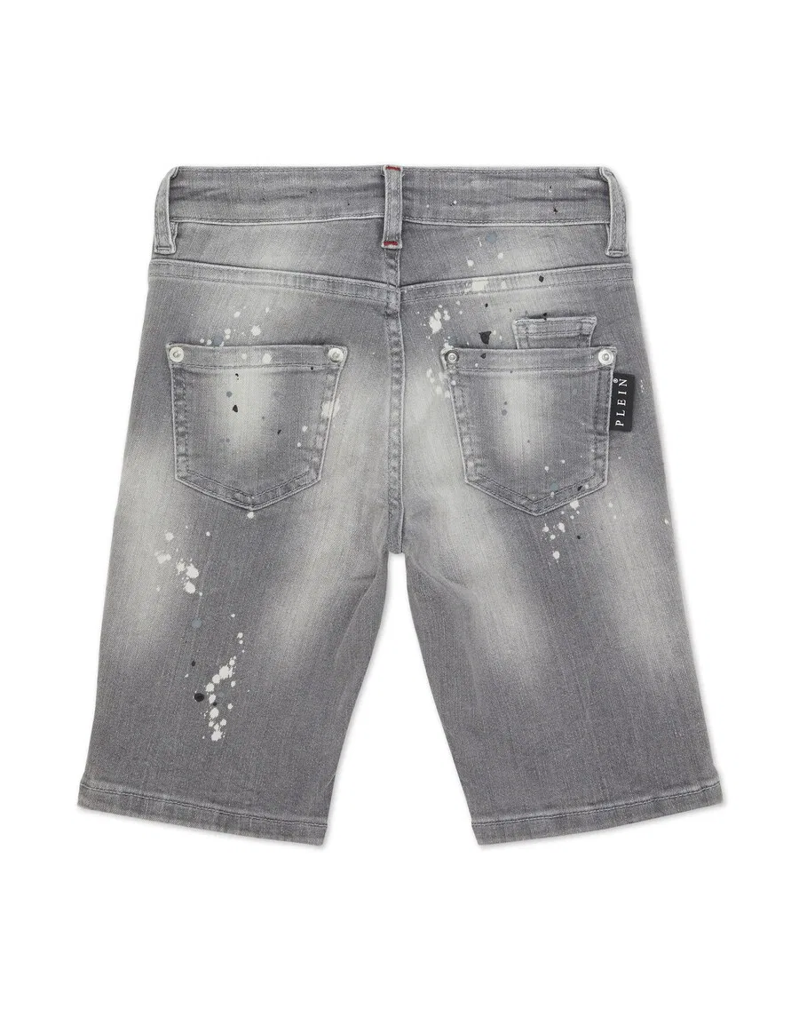 Джинсовые шорты Philipp Plein Regular Jeans 'Mykonos' светло-серого цвета — фото 2