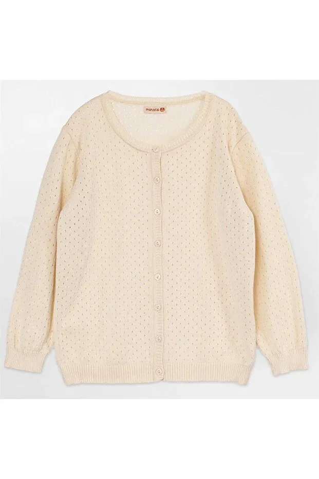 Детский кардиган для девочек с вязаным узором Minora, Beige — фото 4