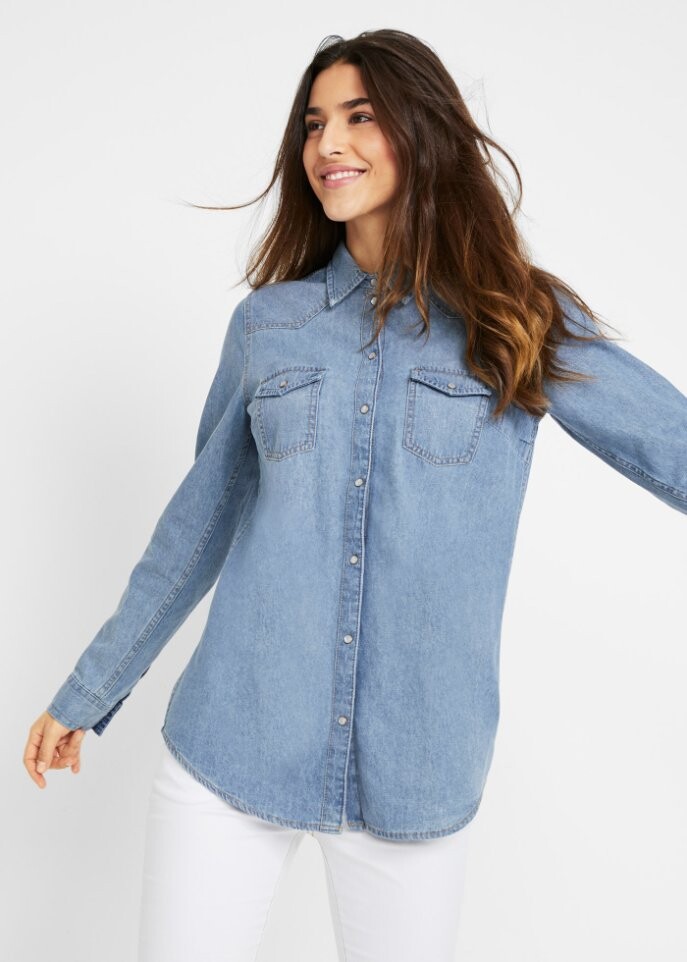 Джинсовая рубашка с длинными рукавами John Baner Jeanswear, синий — фото 3