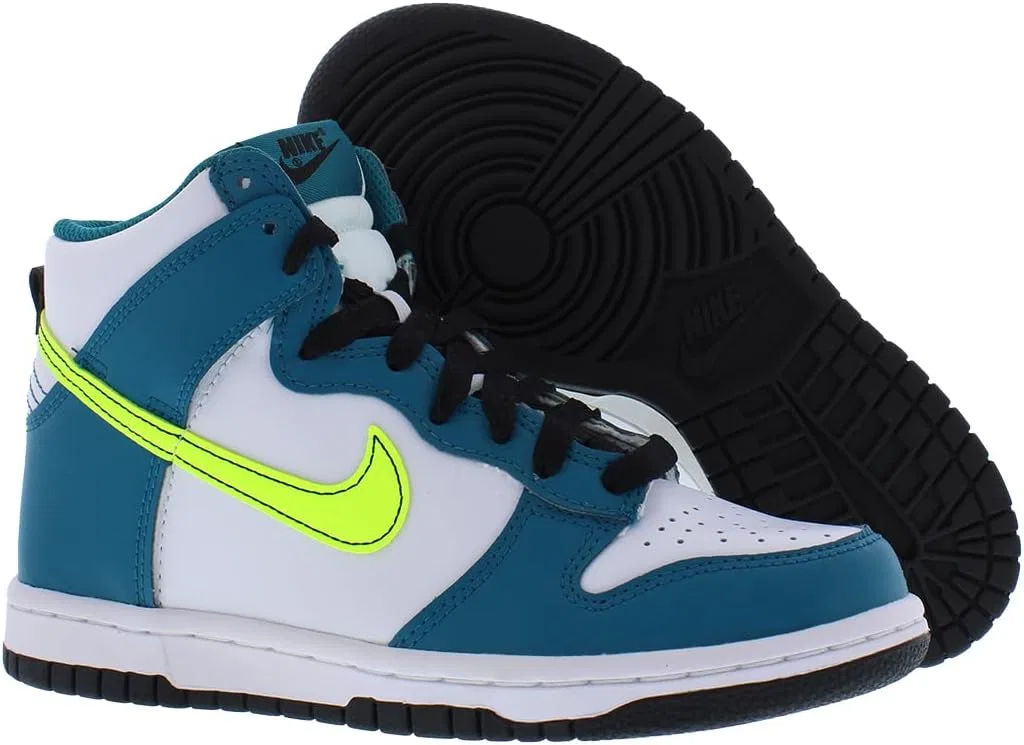Детские кроссовки высокие Nike Dunk High Nike, White/Volt/Bright Spruce/Black — фото 4