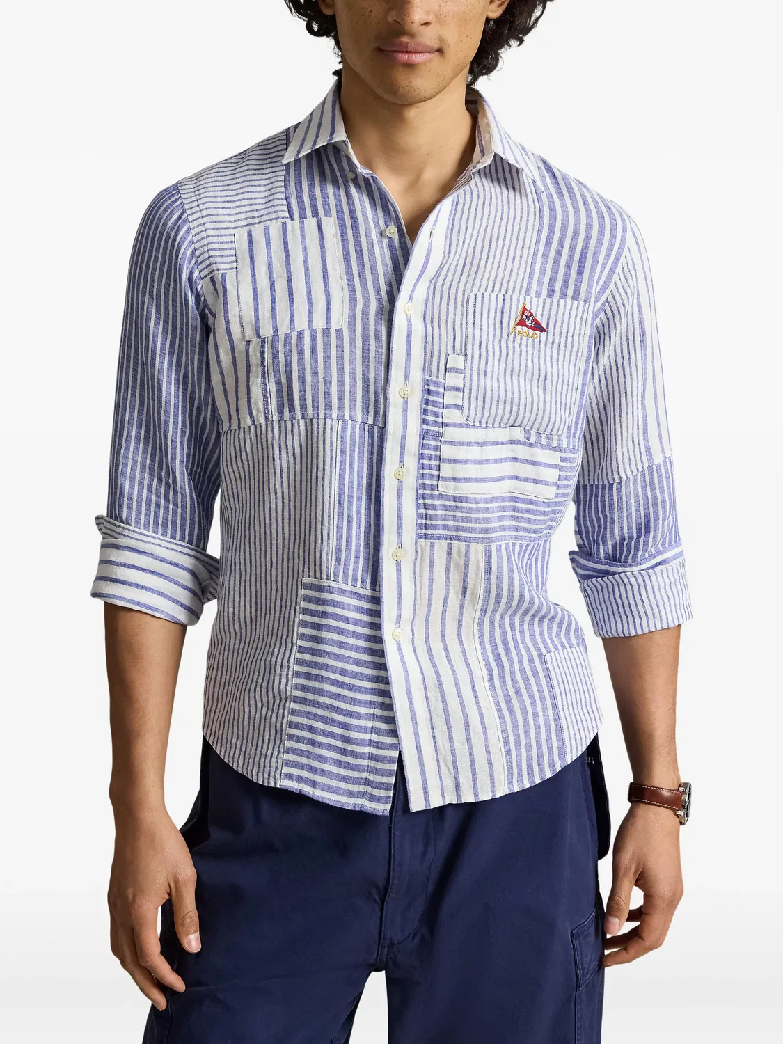 Полосатая рубашка с логотипом Polo Ralph Lauren, синий — фото 2