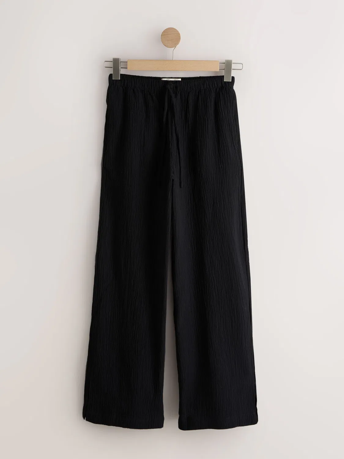 Широкие брюки с фактурой, Black Textured Wide Leg Trousers with Linen Next, черный — фото 4