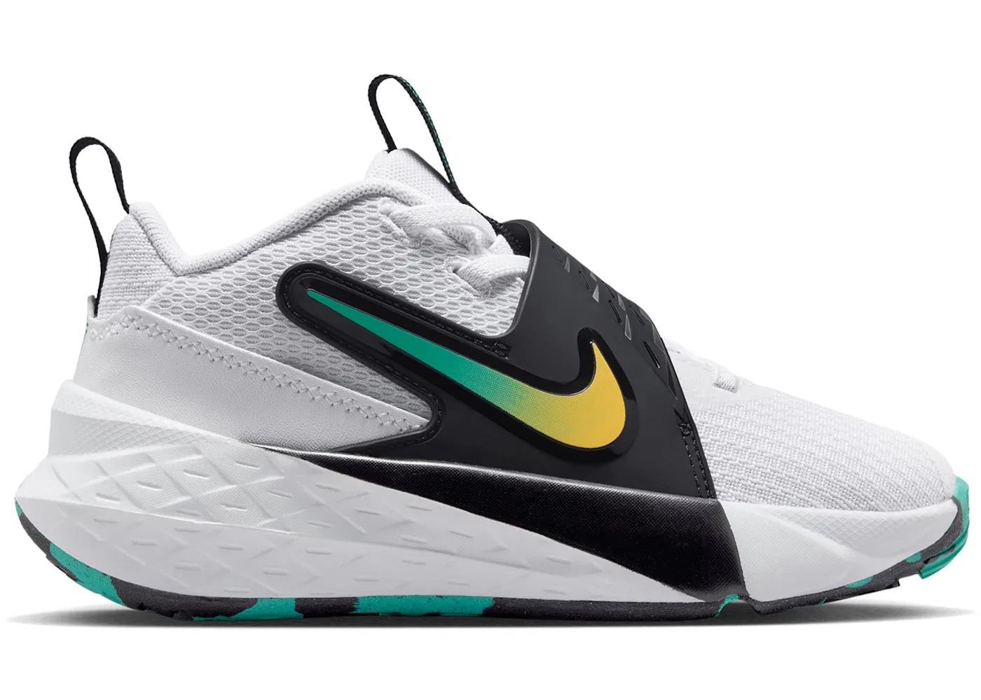 Детские кроссовки для мальчиков Nike Team Hustle D 12 Nike, White/Black/Clear Emerald/Topaz Gold