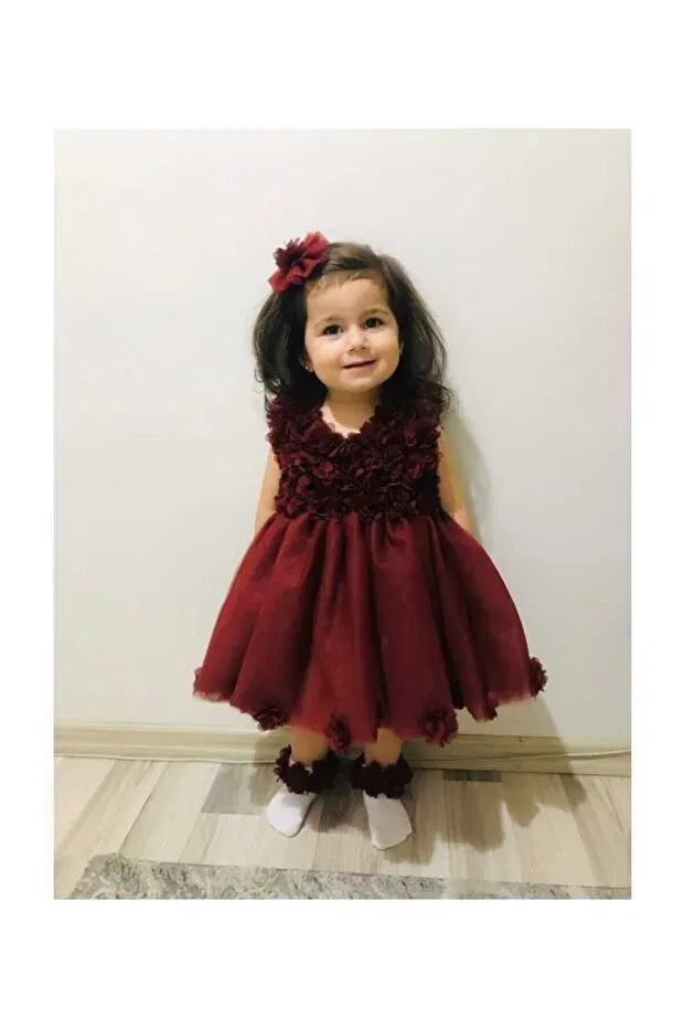Детское платье для девочек с длинным рукавом Gold Tekstil, Burgundy — фото 3