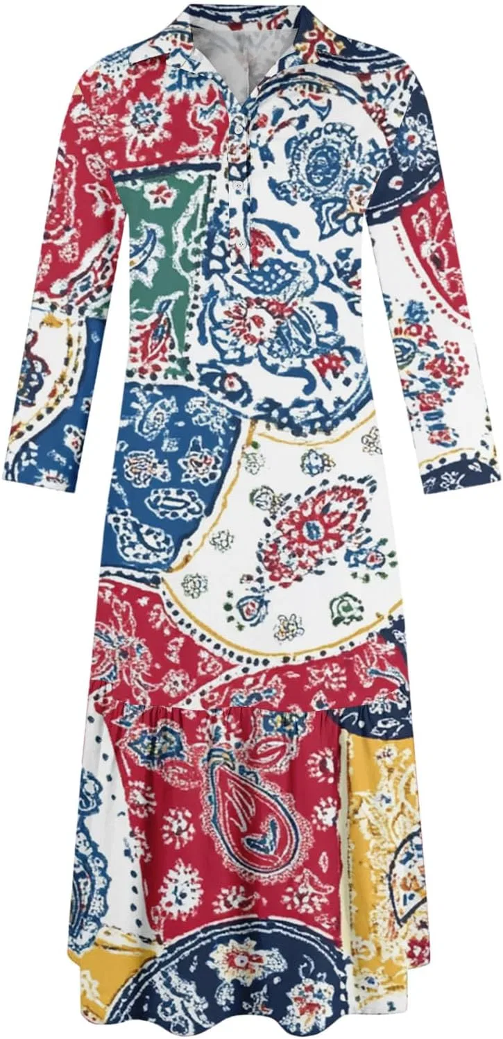 Повседневное макси-платье с пуговицами, 3-multicolor — фото 4