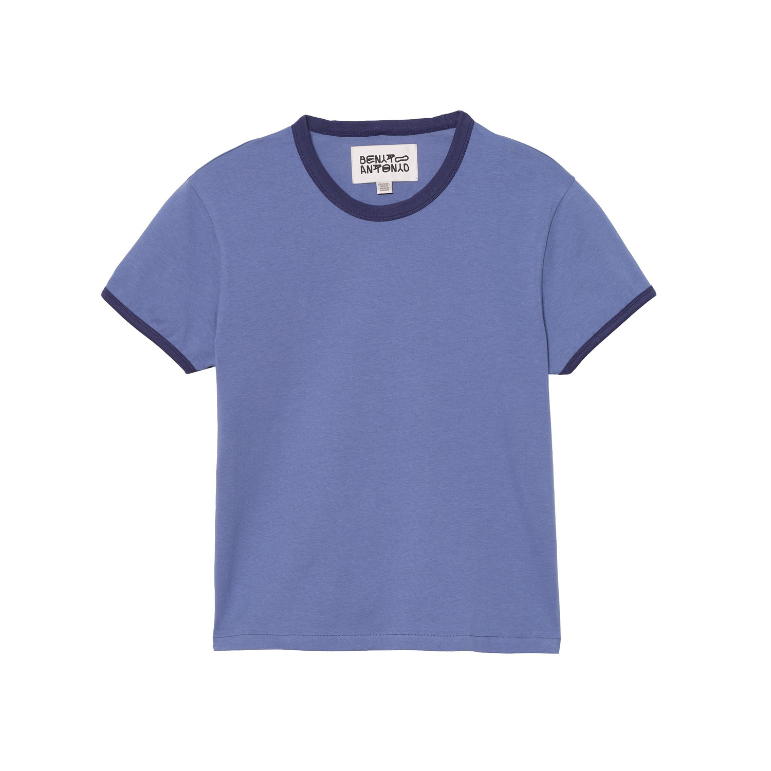 Футболка Zara Benito Antonio Collection Slim Cropped Rib Contrast, синий — фото 3