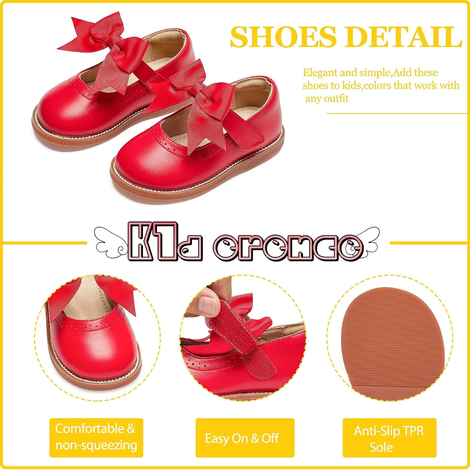 Детские балетки для девочек Princess Ballet Flats Kiderence, Red — фото 4