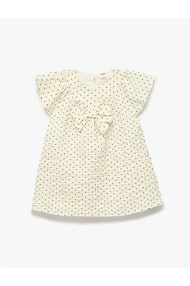 Детское платье-трапеция для девочек с коротким рукавом-колокол Koton, Ecru Patterned