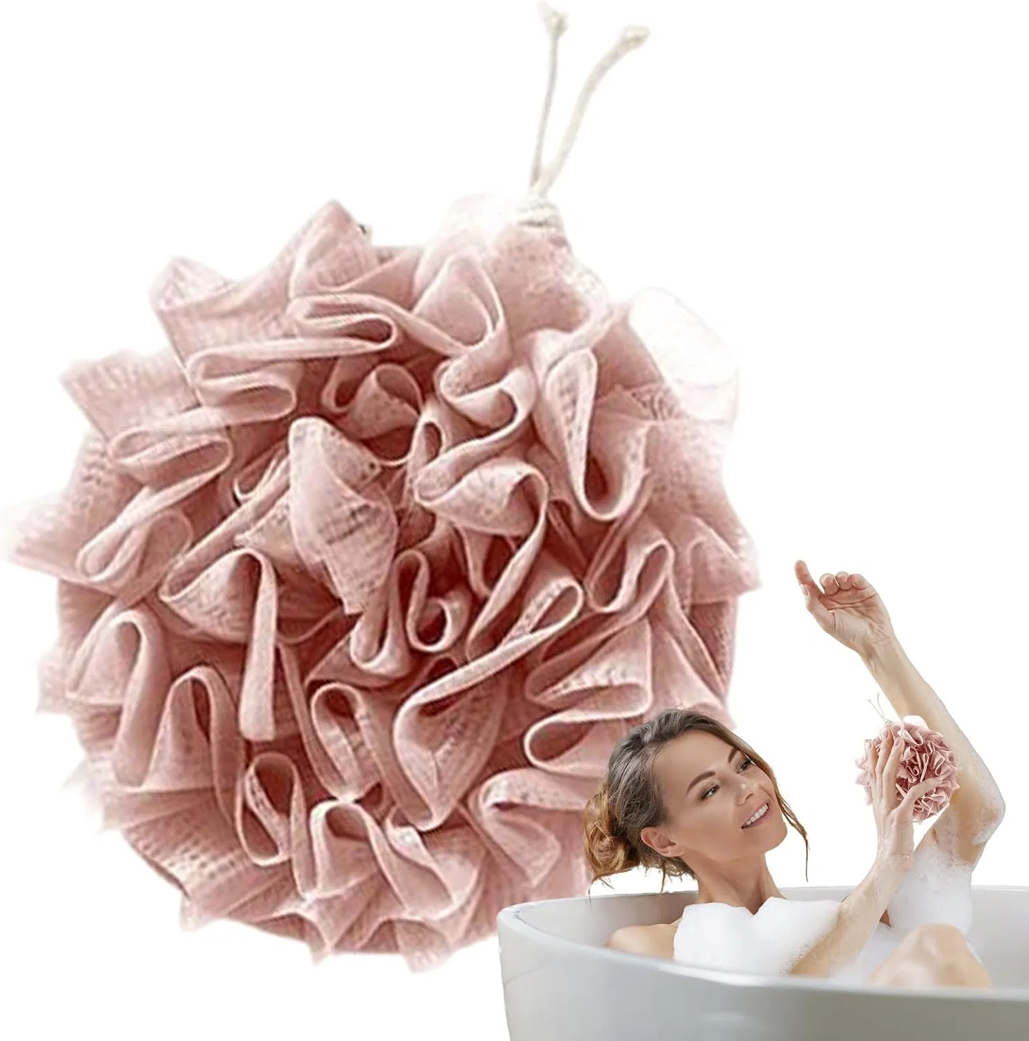 Мочалка для душа, Полиэтилен, 20x20 см, Pink Generisch — фото 2