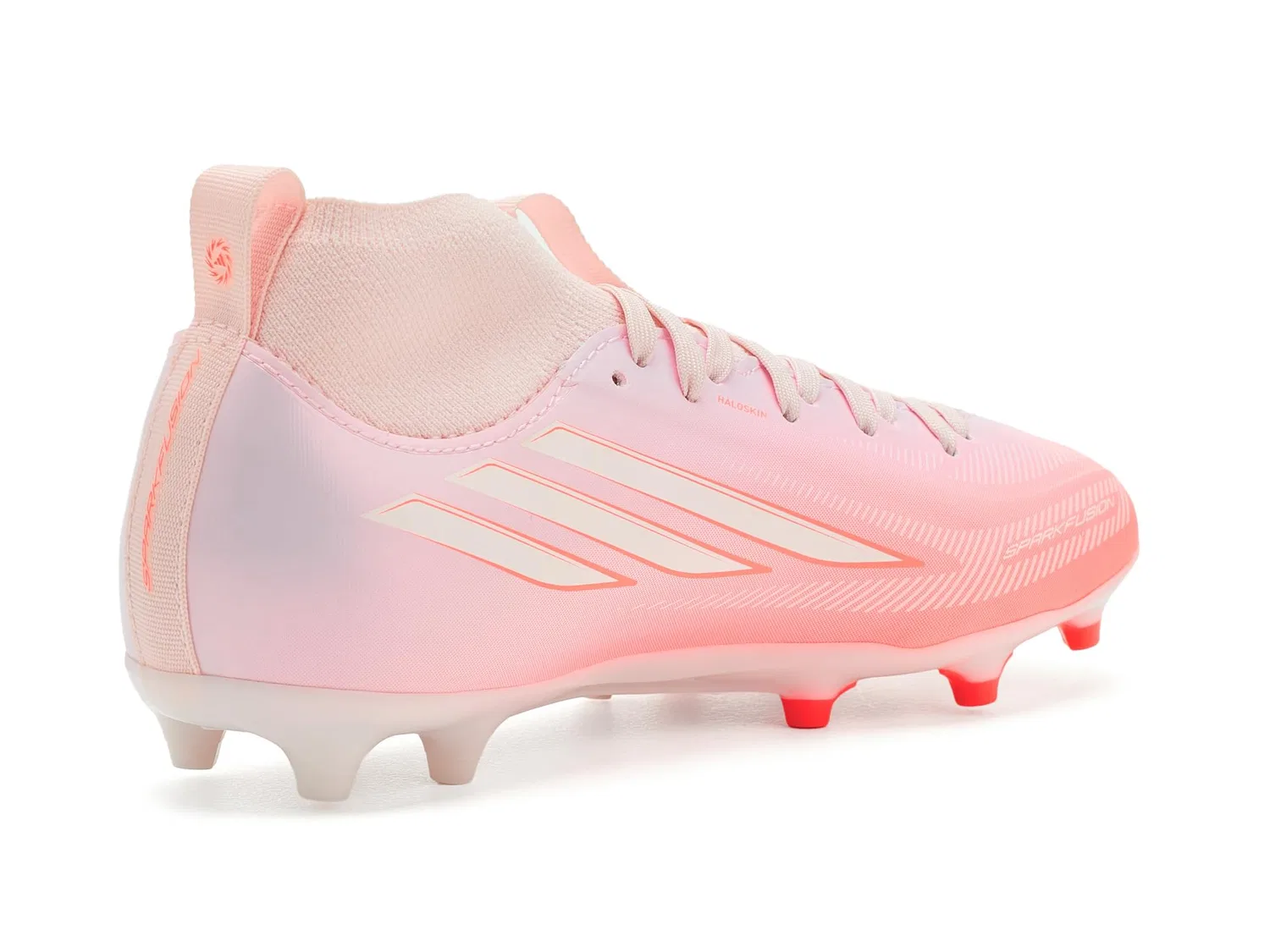 Бутсы F50 Sparkfusion League Mid Top Firm Ground/Artificial Ground (для маленьких и больших детей) Adidas Kids, Solar Turbo/White/Distilled Pink — фото 4