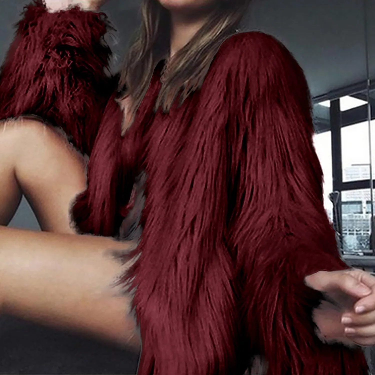 Женская куртка из искусственного меха с карманами Faux Fur Jackets, Red — фото 4