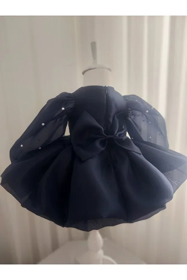 Детское платье для девочек с коротким рукавом Queen Tasarım, Navy Blue — фото 4