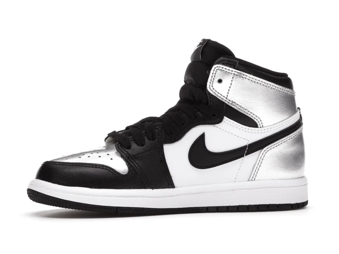 Детские кроссовки для мальчиков с принтом Jordan 1 Retro High Jordan, Black Metallic Silver White Black — фото 3