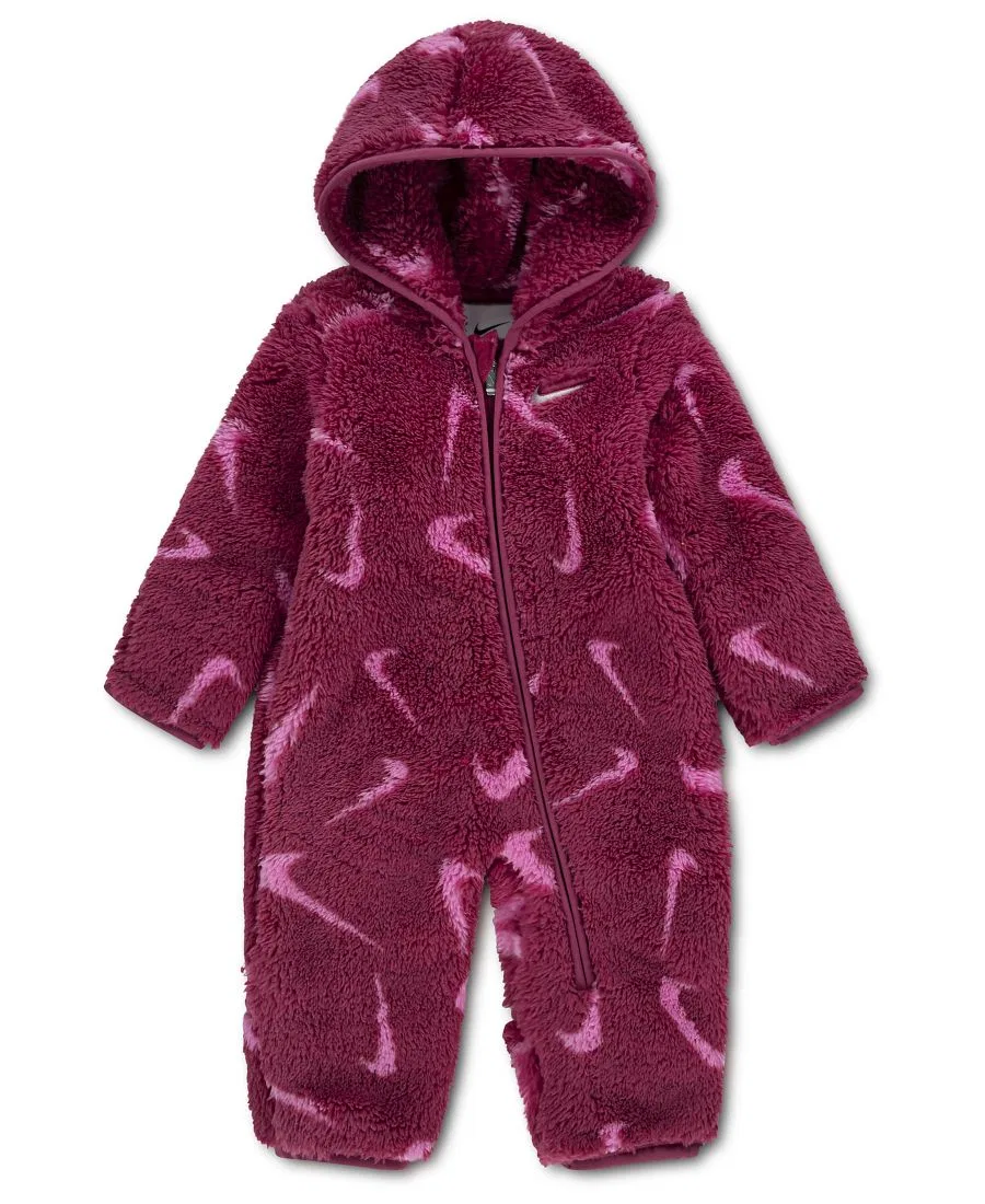 Детский комбинезон на молнии с капюшоном, из флиса, с защитой рук и ног Nike, Sweet Beet