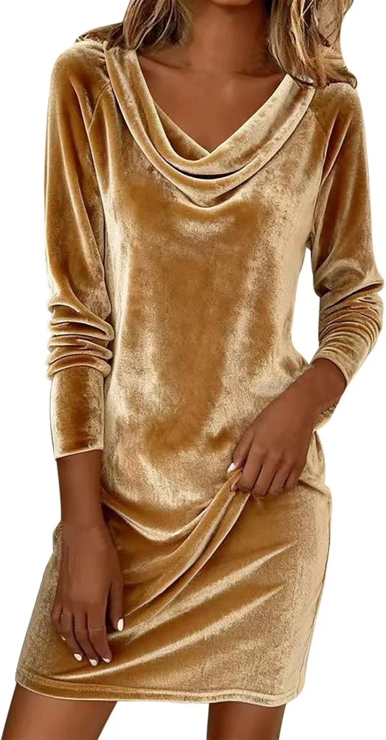 Женское бархатное платье с запахом Long Sleeve, Gold