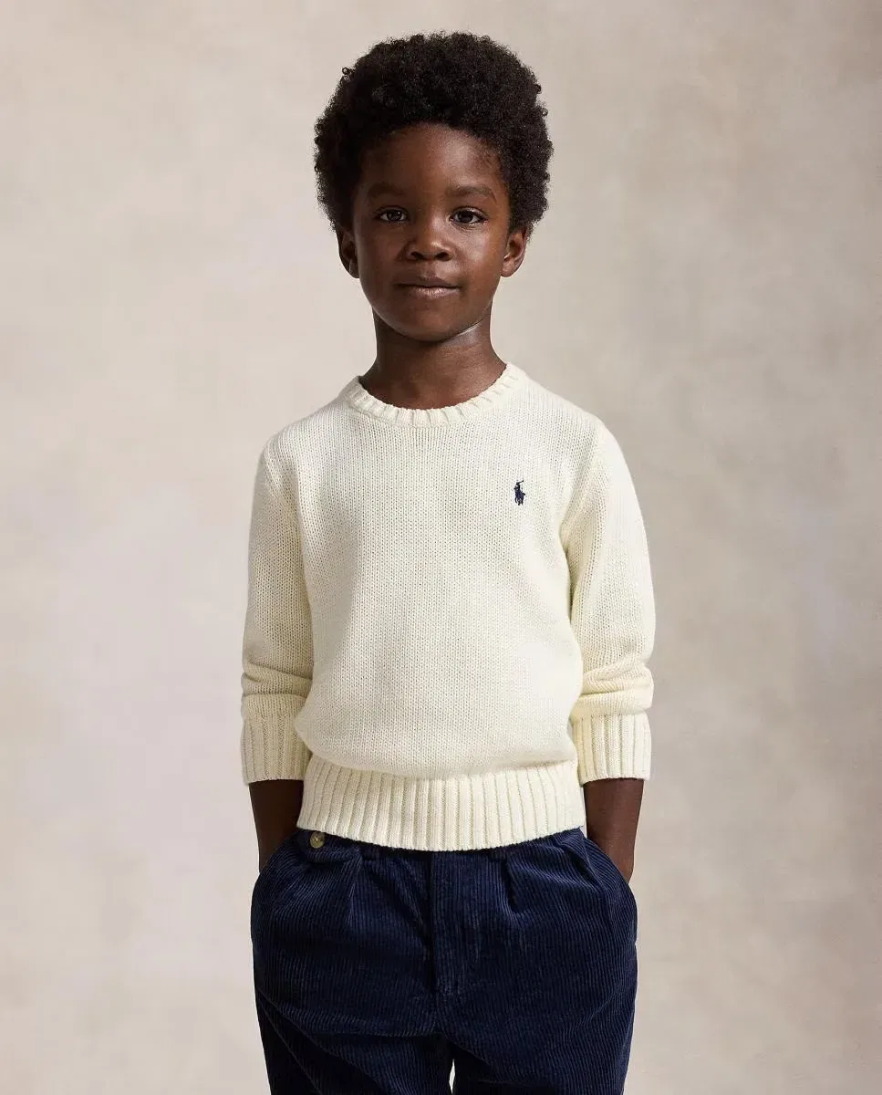 Детский джемпер из хлопка с круглым вырезом Polo Ralph Lauren, Cream — фото 2