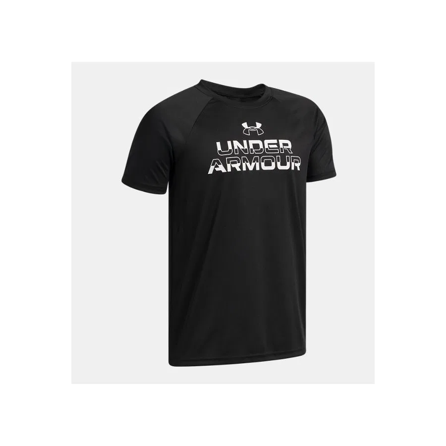 Детская футболка с коротким рукавом Under Armour Ua Tech Split Wordmark, Черный — фото 3